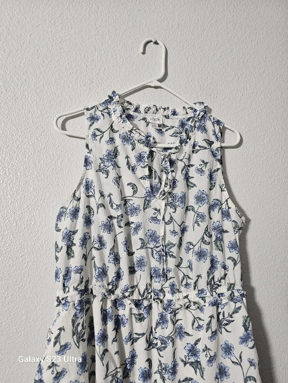 J. Crew White Midi Dress with Blue Floral Print Sz 12